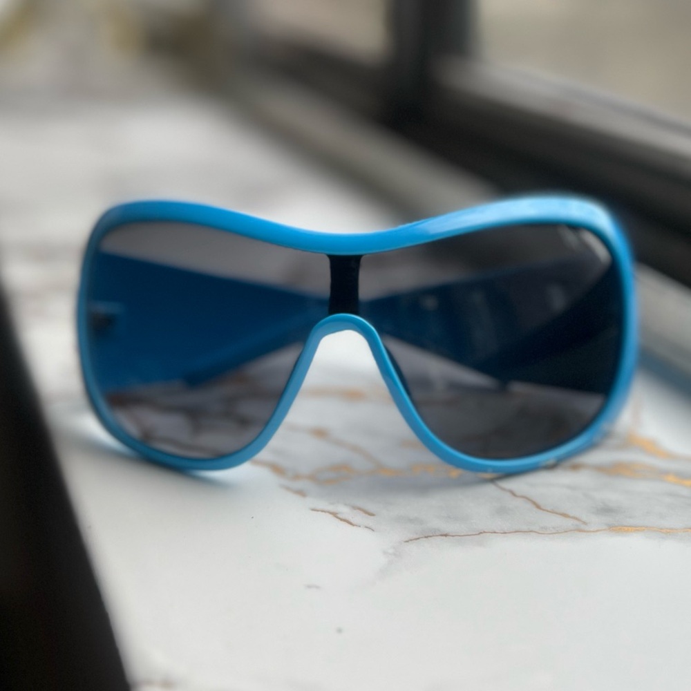 Vibrant Blue Sunglasses with Shield Lens
